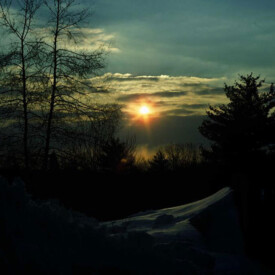 Winter landscape at sunset